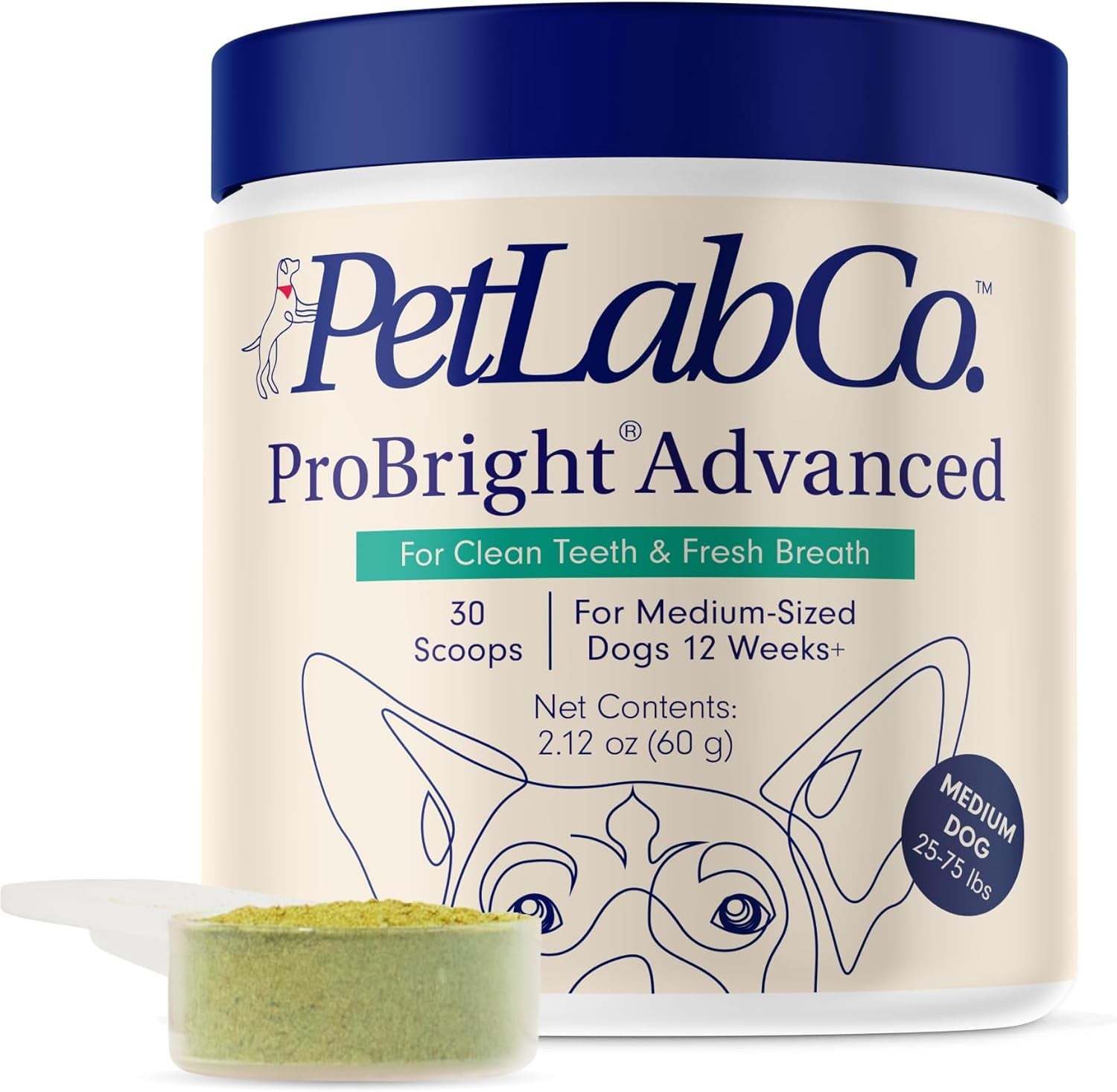 Probright Advanced Dental Powder - Dog Breath Freshener - Teeth Cleaning Made Easy – Targets Tartar & Bad Breath - Packaging May Vary - Formulated for Medium Size Dogs