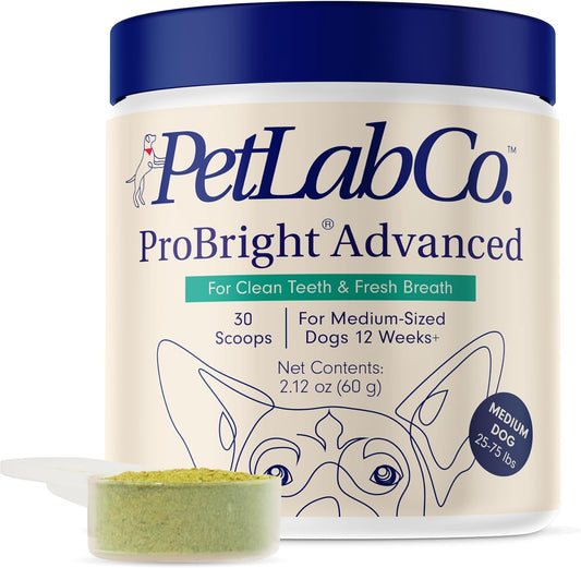 Probright Advanced Dental Powder - Dog Breath Freshener - Teeth Cleaning Made Easy – Targets Tartar & Bad Breath - Packaging May Vary - Formulated for Medium Size Dogs