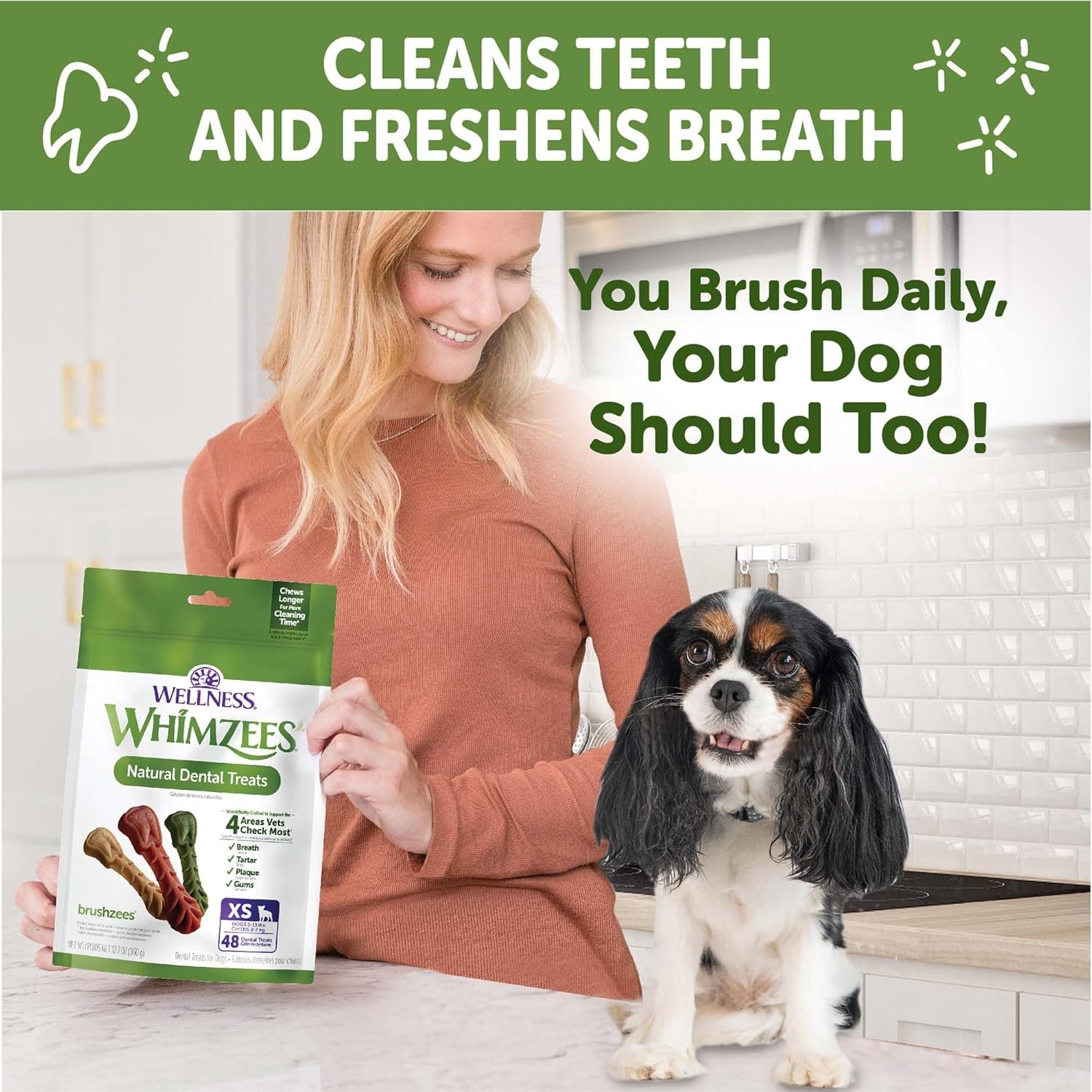 WHIMZEES  Brushzees Dog Dental Treats, Natural Chews, Extra Small Size Stick, (48 Count)