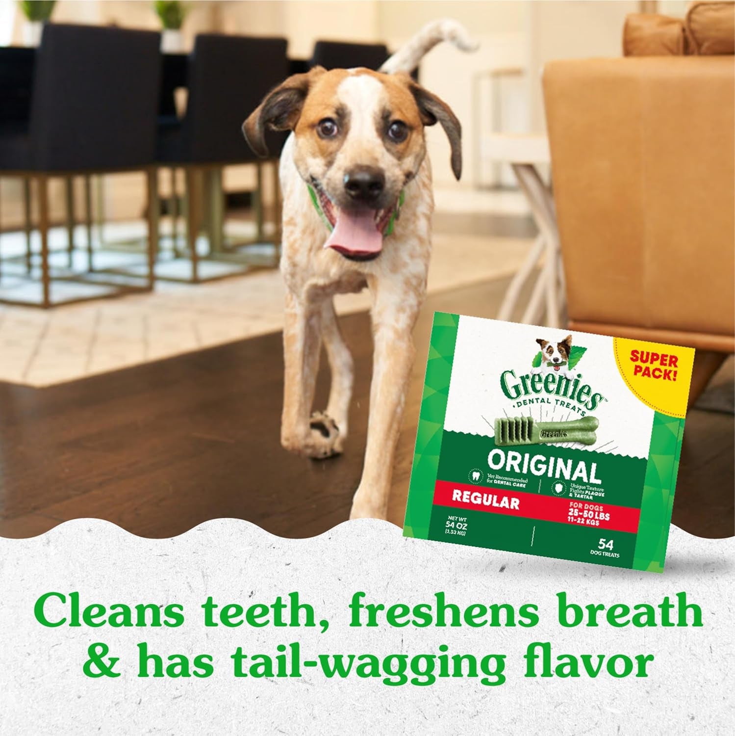Original Regular Dental Dog Treats, 54 Oz. Pack (54 Treats)
