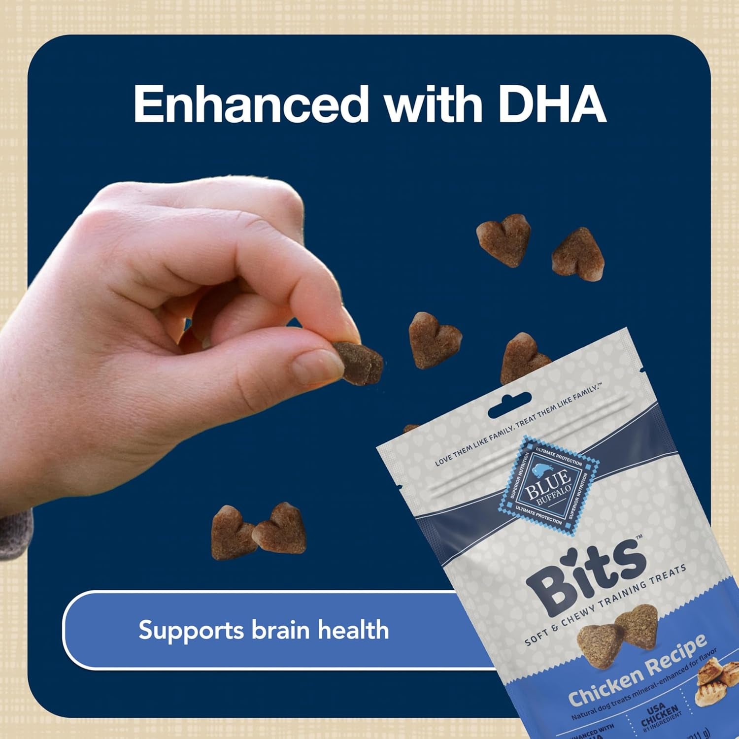 Bits Soft Dog Treats for Training, Made with Natural Ingredients & Enhanced with DHA, Chicken Recipe, 4-Oz Bag