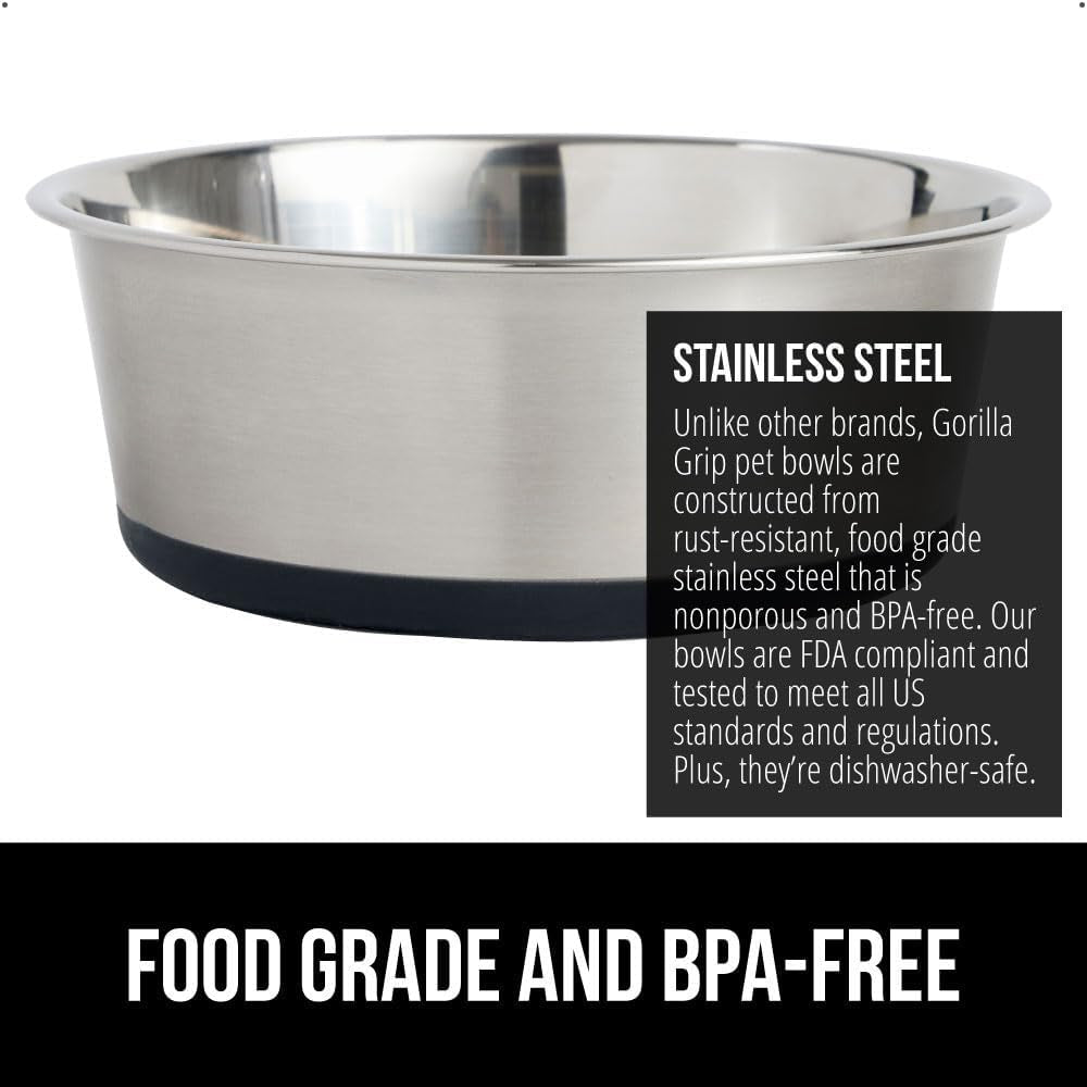 Set of 2 Dog Bowls, Holds 6 Cups (48 Fl Oz), Heavy Duty Metal Food and Water Bowl for Feeding Dogs and Cats, Dishwasher Safe, Rust Resistant Stainless Steel, BPA Free Rubber Base, Black