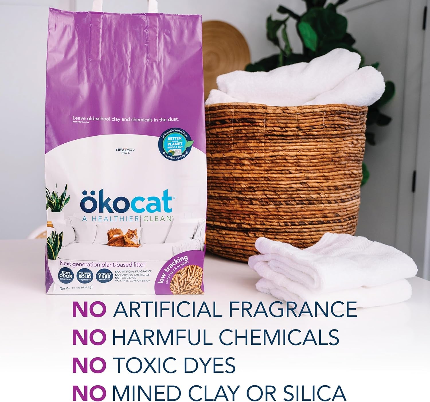 Less Mess Low Tracking Wood Clumping Cat Litter Mini- Pellets, Unscented, 21.5 Pounds - Natural Ingredients, Stops Odor, Clumps Solid, 99% Dust Free, Great for Long-Hair Breeds