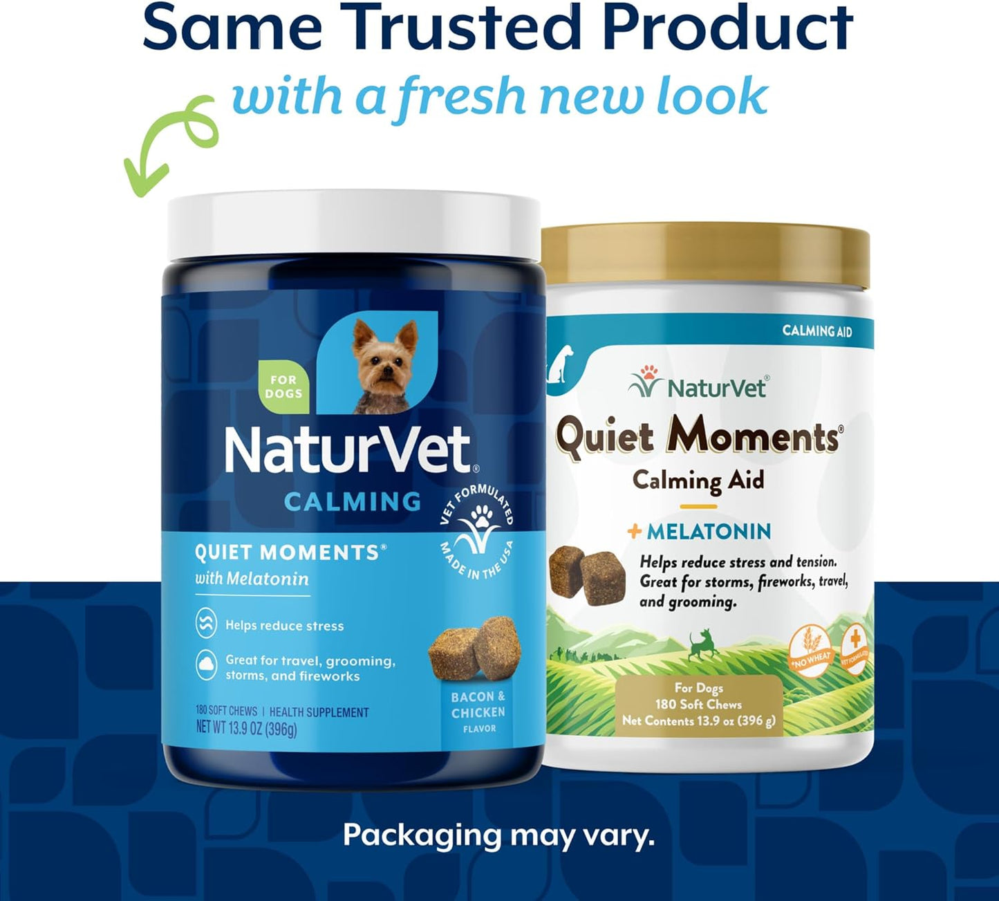 Quiet Moments Calming Dog Supplement, Dog Soft Chews with Melatonin to Help Reduce Stress from Storms, the Vet, Fireworks, and Travel, Bacon and Chicken Flavored Pet Supplement, 180 Count Jar
