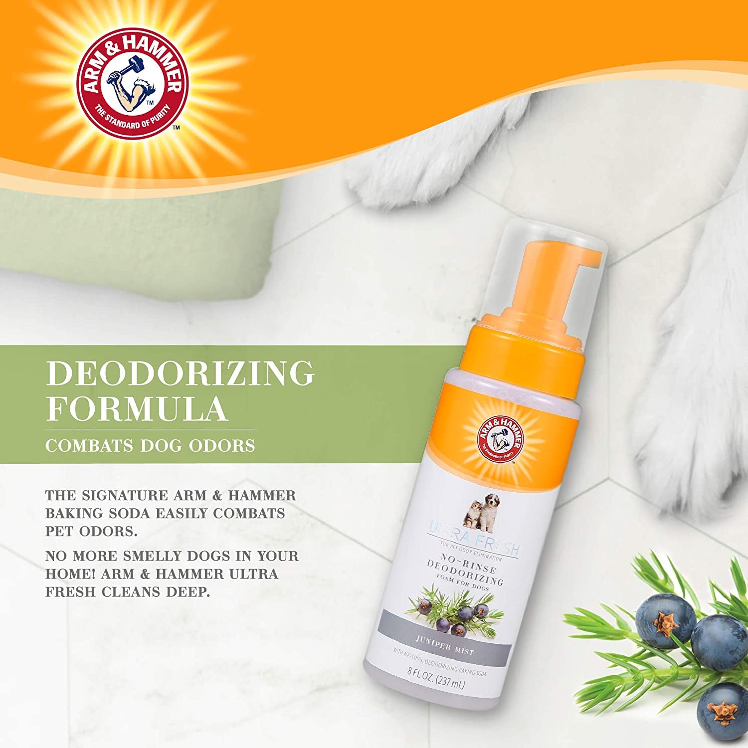 for Pets Ultra Fresh Dog Deodorizing Foam, Juniper Mist Scent - No Rinse Waterless Dog Shampoo for Smelly Dogs, Pet Deodorizer, Bathing Supplies, 8 Fl Oz