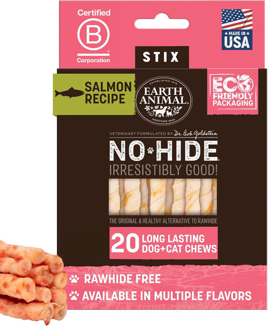 No Hide Stix - Long Lasting Rawhide Free Small Dog Chews Sticks, Salmon - 20 Count Value Pack