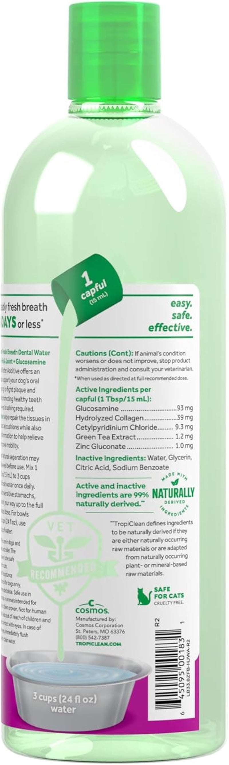 Fresh Breath Water Additive for Dogs with Glucosamine, Hip and Joint Support for Dogs, Breath Freshener & Teeth Cleaning Solution, 33.8Oz.