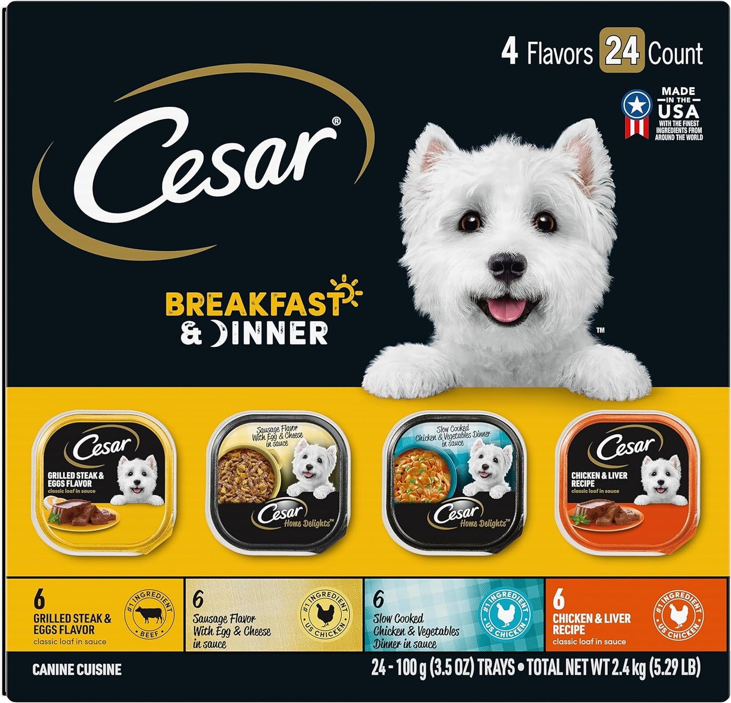 Wet Dog Food Home Delights & Classic Loaf in Sauce, Breakfast & Dinner Variety Pack, 3.5 Oz. Easy Peel Trays (24 Count, Pack of 1)