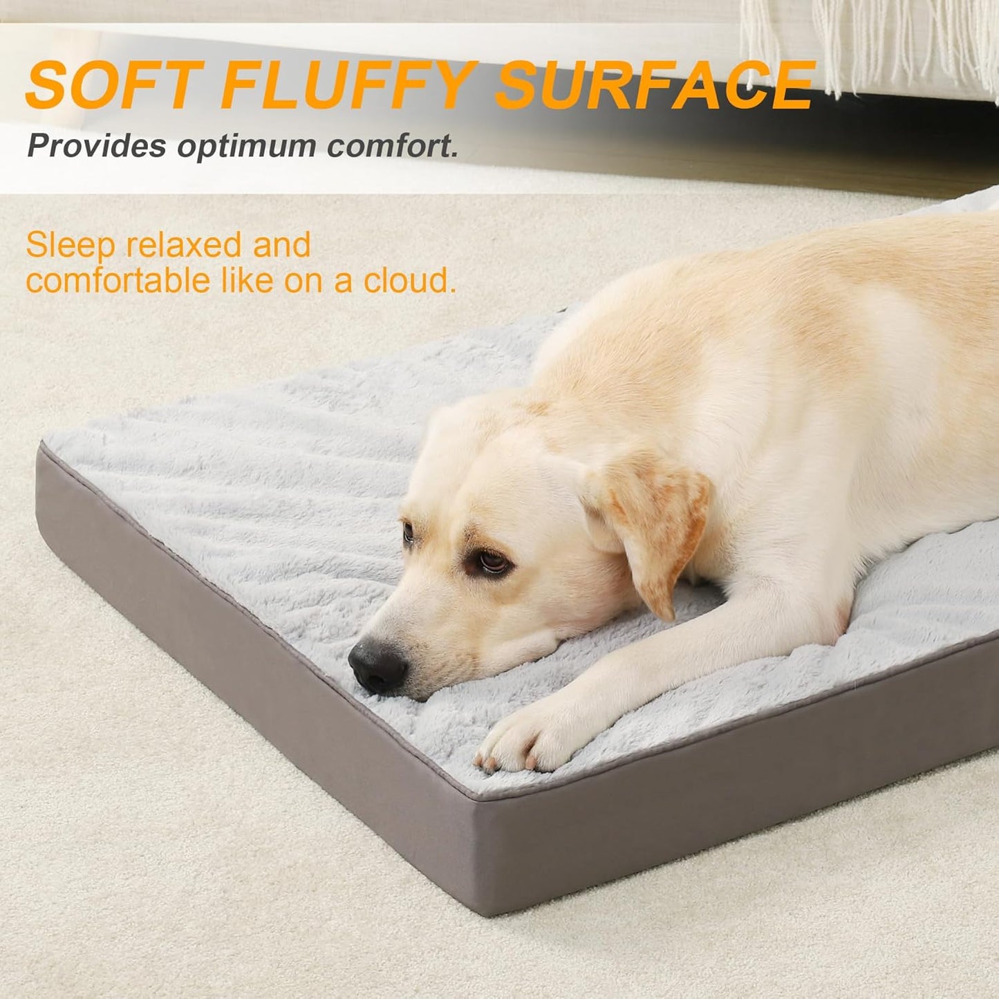 Orthopedic Dog Bed, Waterproof, 41 X 27 Inch, Gray, Deluxe Plush, Removable Cover, Durable Zipper, Orthopedic Foam, 3-Inch Thick, for Dogs up to 80Lbs