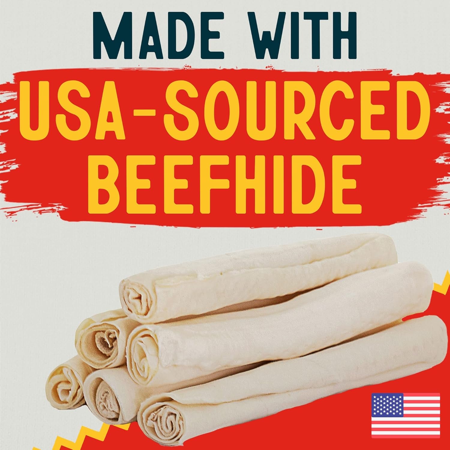 10-11" Rawhide Bones for Large Dogs, Durable USA Beefhide Dog Rawhide Chews, Retriever Rolls 20 Pack (5 Lbs)