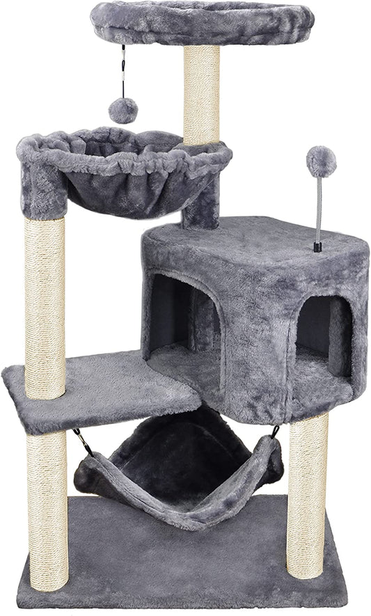Cat Tree with Cat Condo and Big Hammock, Grey