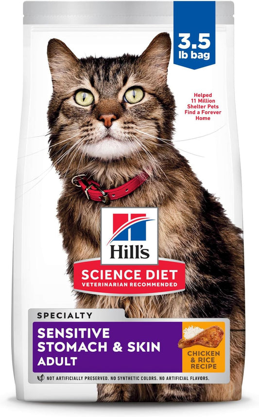 Sensitive Stomach & Skin, Adult 1-6, Stomach & Skin Sensitivity Support, Dry Cat Food, Chicken & Rice, 3.5 Lb Bag