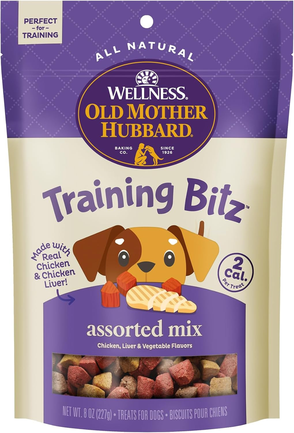 Wellness Training Bitz Assorted Mix Dog Biscuits, Natural, Training Treats, Three Flavors, Small Size, (8 Ounce Bag)
