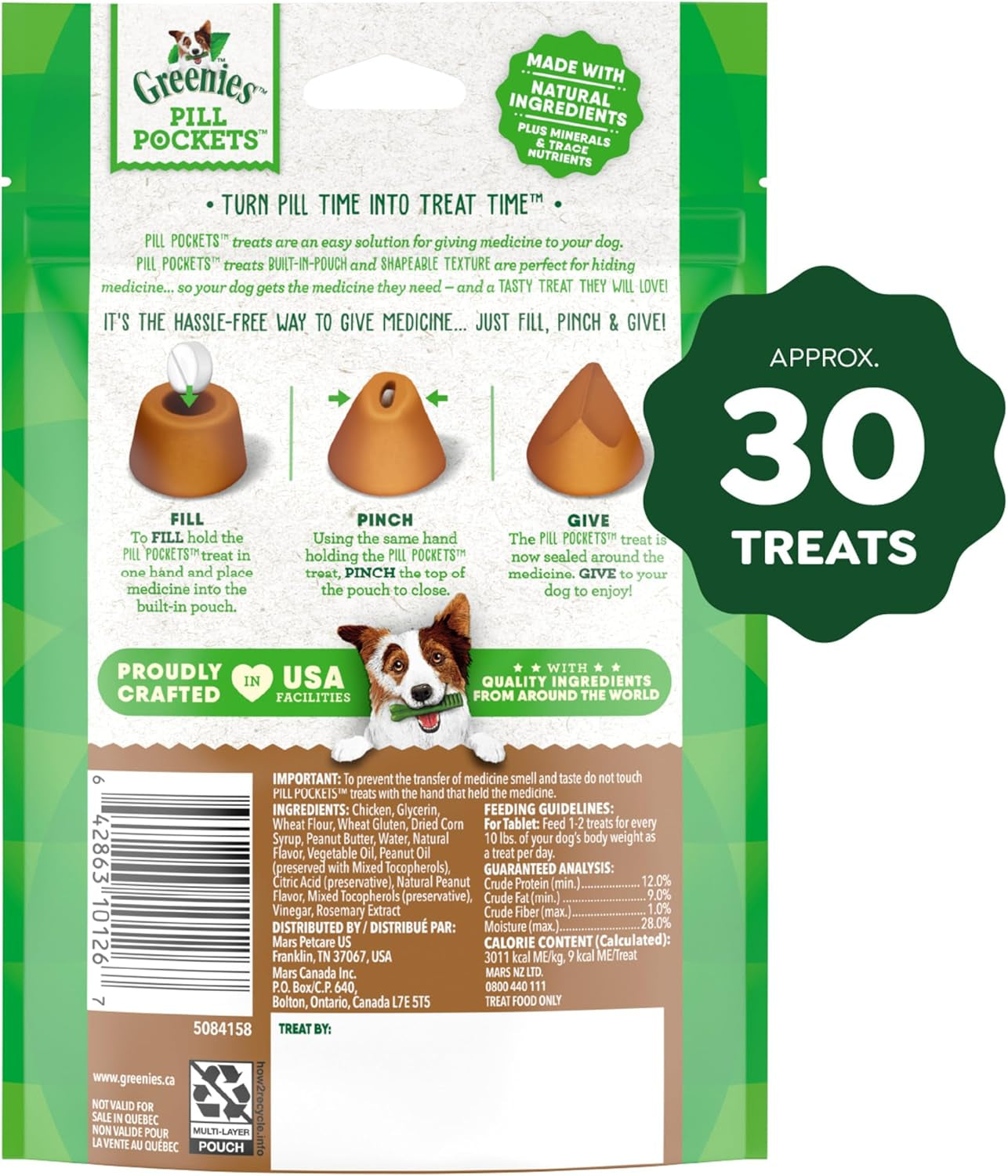 Pill Pockets for Dogs Small Size, Soft Dog Treats, with Real Peanut Butter, 3.2 Oz. Pouch (30 Treats)