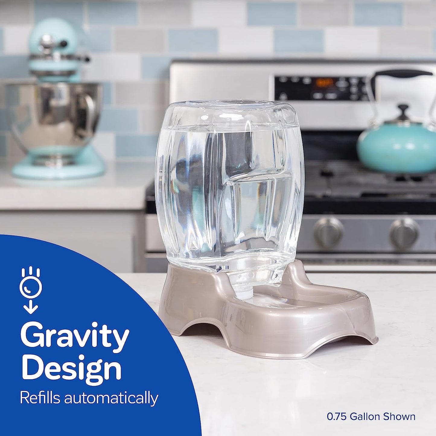 Pet Cafe Cat and Dog Water Dispenser - Water Bowl for Cats and Dogs, USA Made, 3 GAL, Pearl Tan