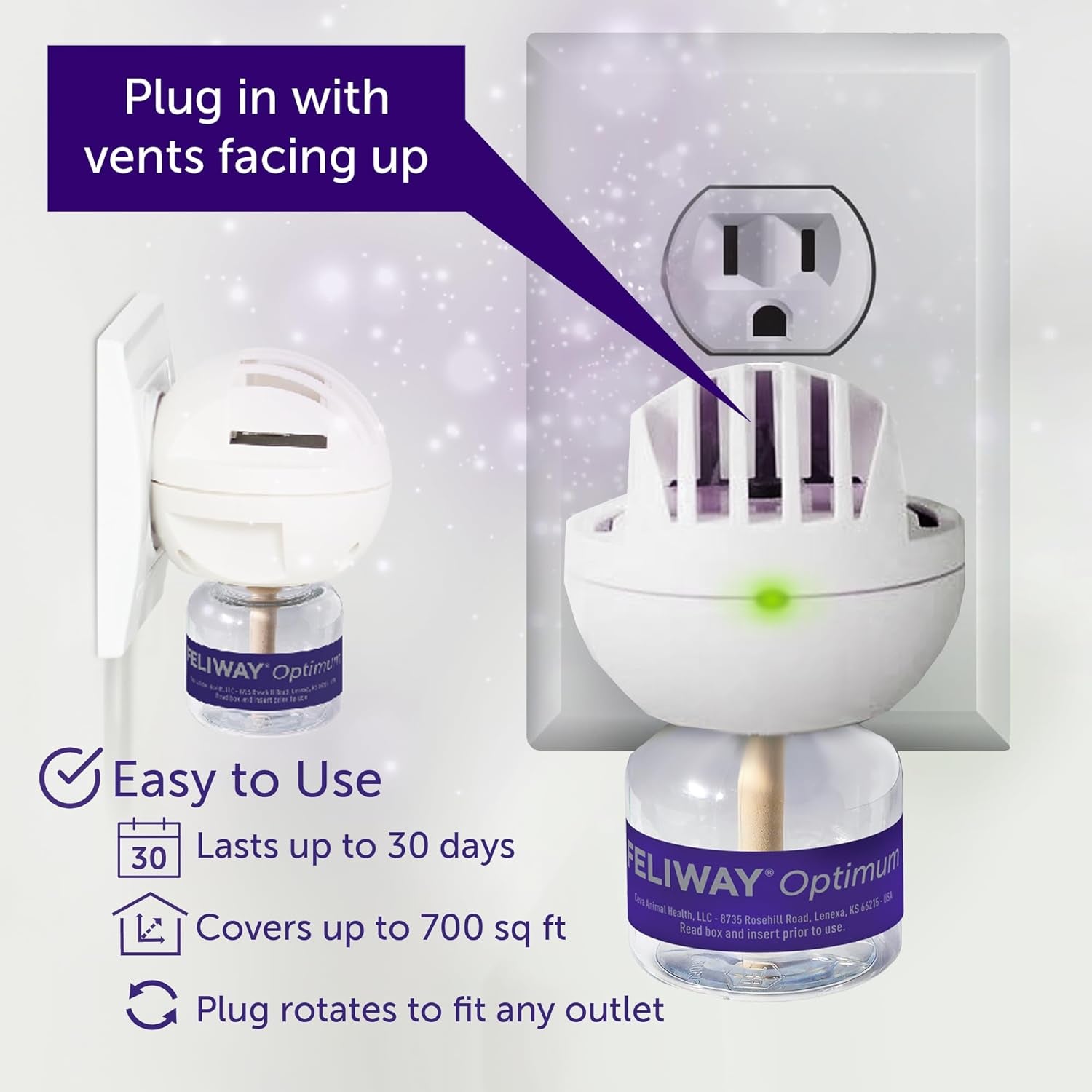 ® Optimum 30 Day Cat Calming Plug in Pheromone Diffuser Starter Kit, 48Ml - Helps Reduce Common Signs of Stress in Cats & Kittens, Enhanced Calming