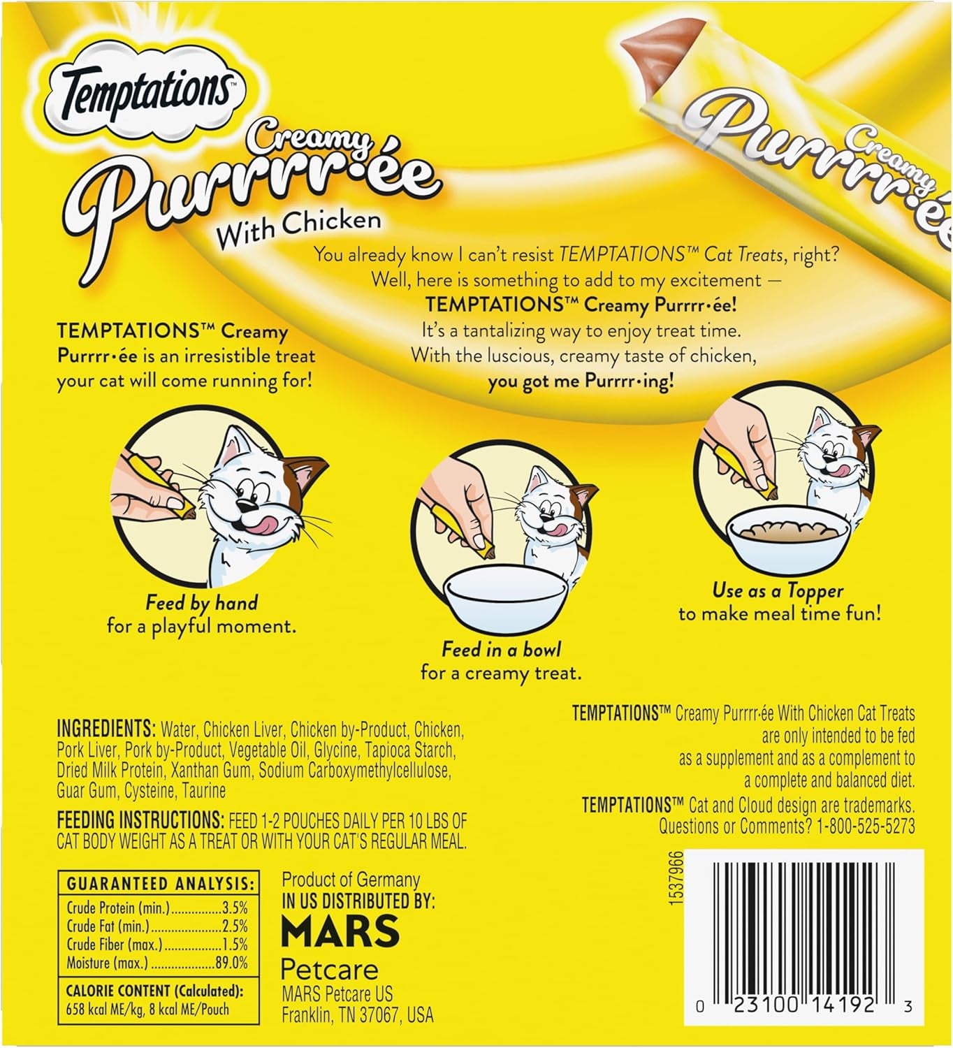 Creamy Puree Squeezable Lickable Wet Cat Treats with Chicken, 0.42 Oz. Tubes, 24 Count