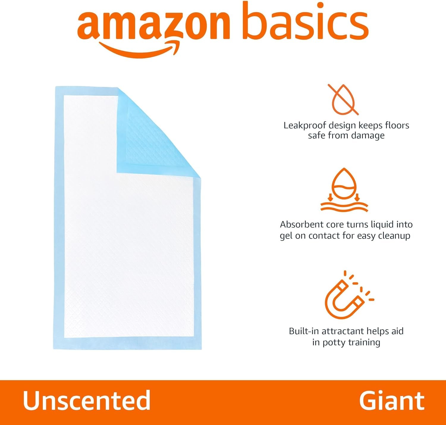 Absorbent Dog and Puppy Pee Pads with 5-Layer Leak-Proof Design and Quick-Dry Surface for Potty Training, Heavy Duty Absorbency, Giant, 27.5 X 44 Inch - Pack of 30, Blue & White