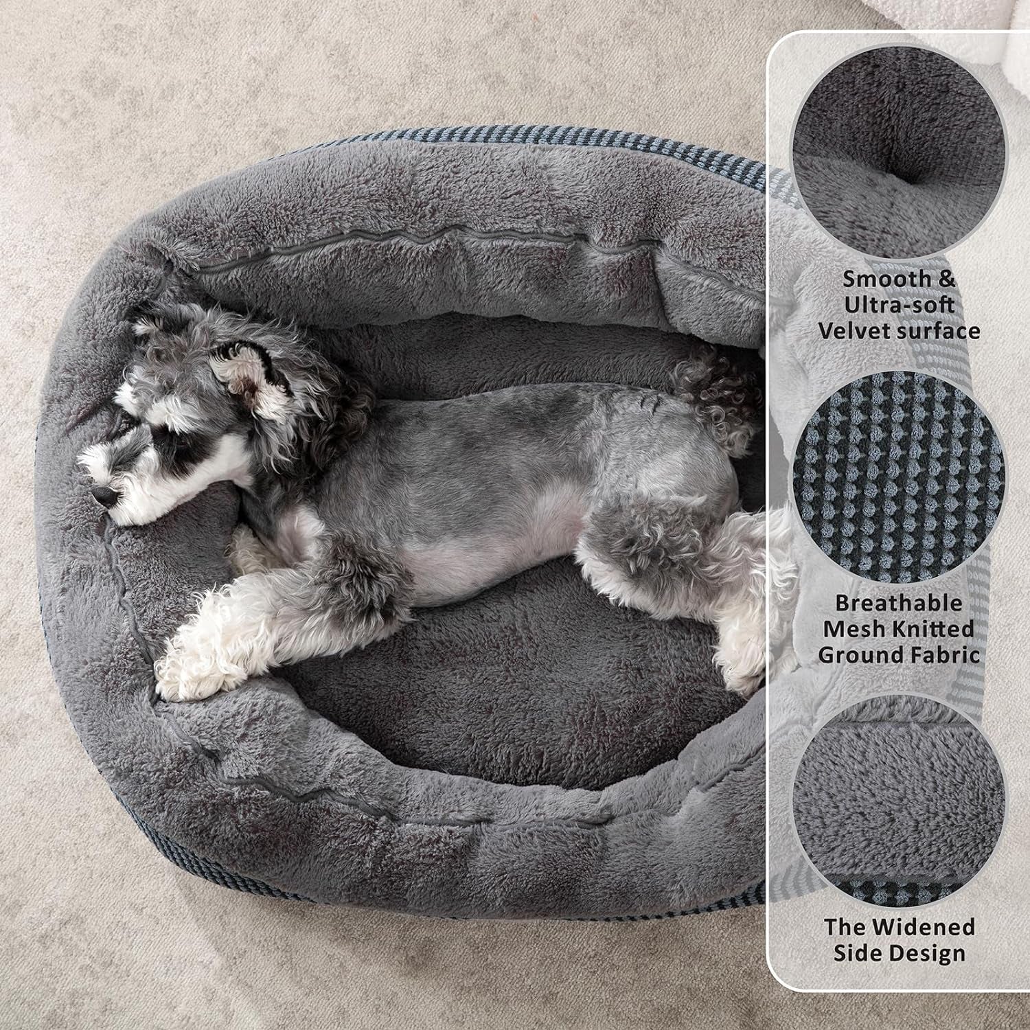 Dog Bed Medium Size, Orthopedic Warming Soft Calming Sleeping Puppy Bed Durable Pet Bed with Anti-Slip Bottom M(30"X24"X9")