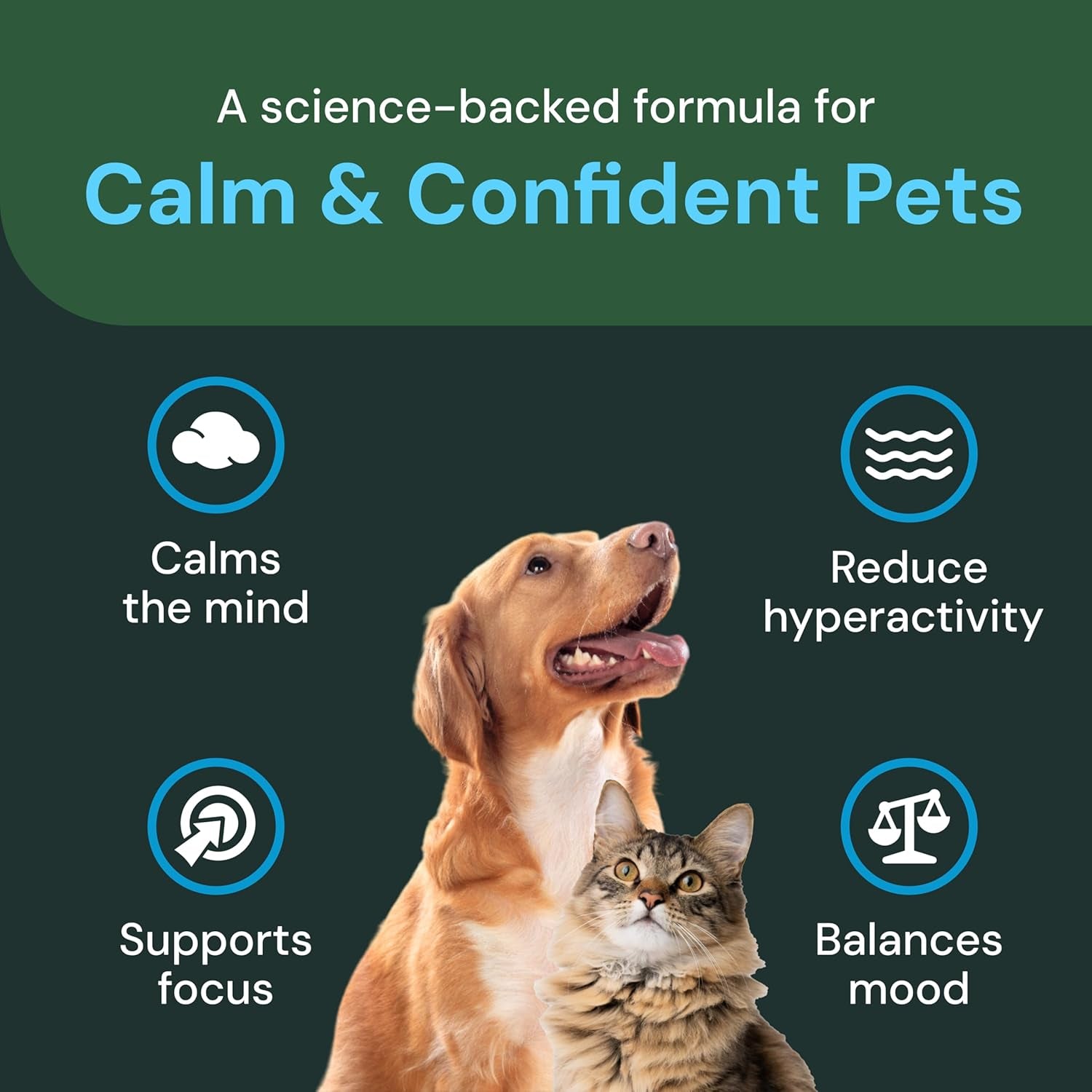 Veterinary Strength Calm & Confident Chews - Stress Supplement for Pets - Supports Brain Function for Cats & Dogs - with L-Theanine, Thiamine & More - 60 Count