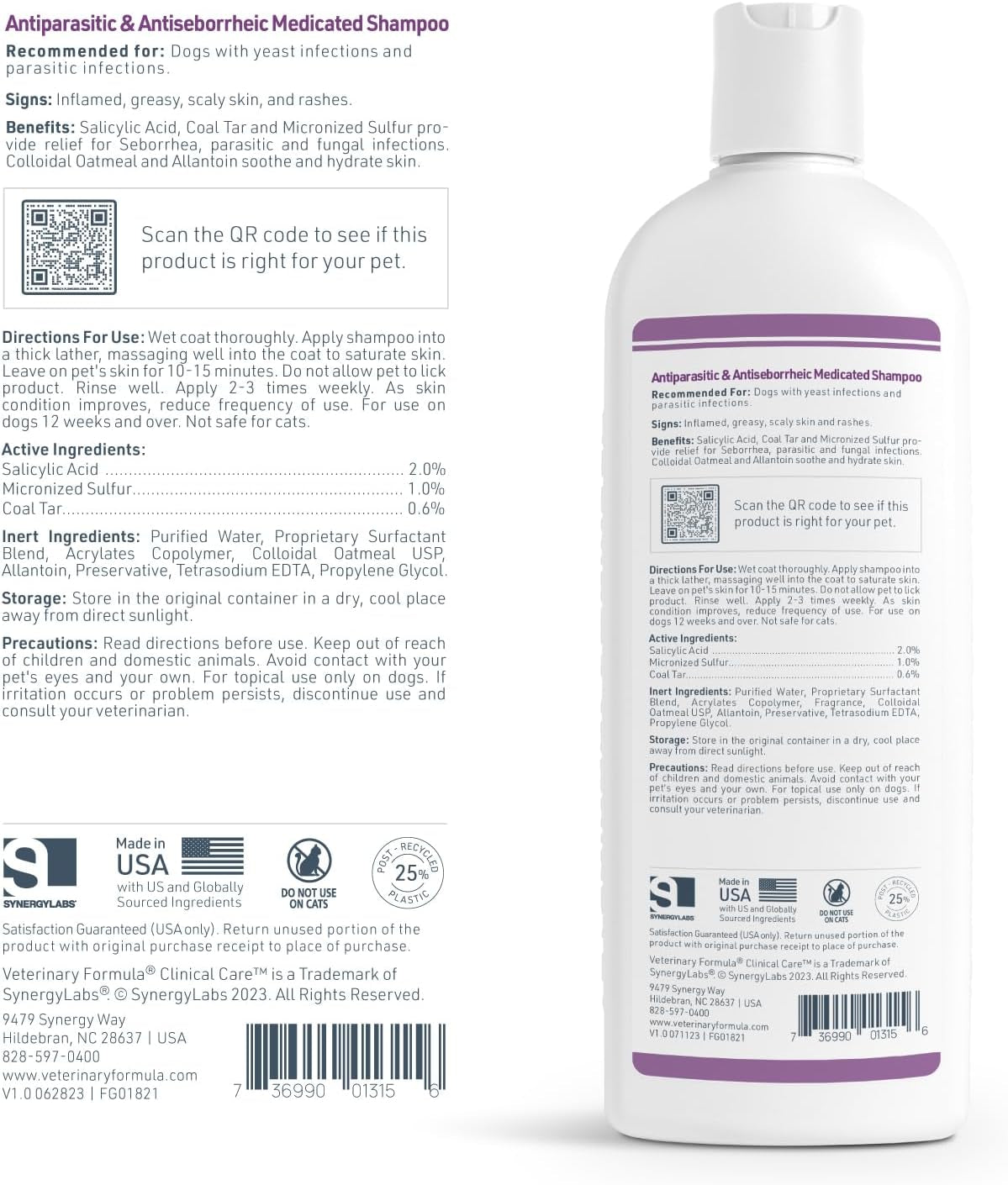 Clinical Care Antiparasitic & Antiseborrheic Medicated Dog Shampoo, 16 Oz – Paraben, Dye, Soap Free – Hydrating and Antifungal Shampoo for Dogs, White