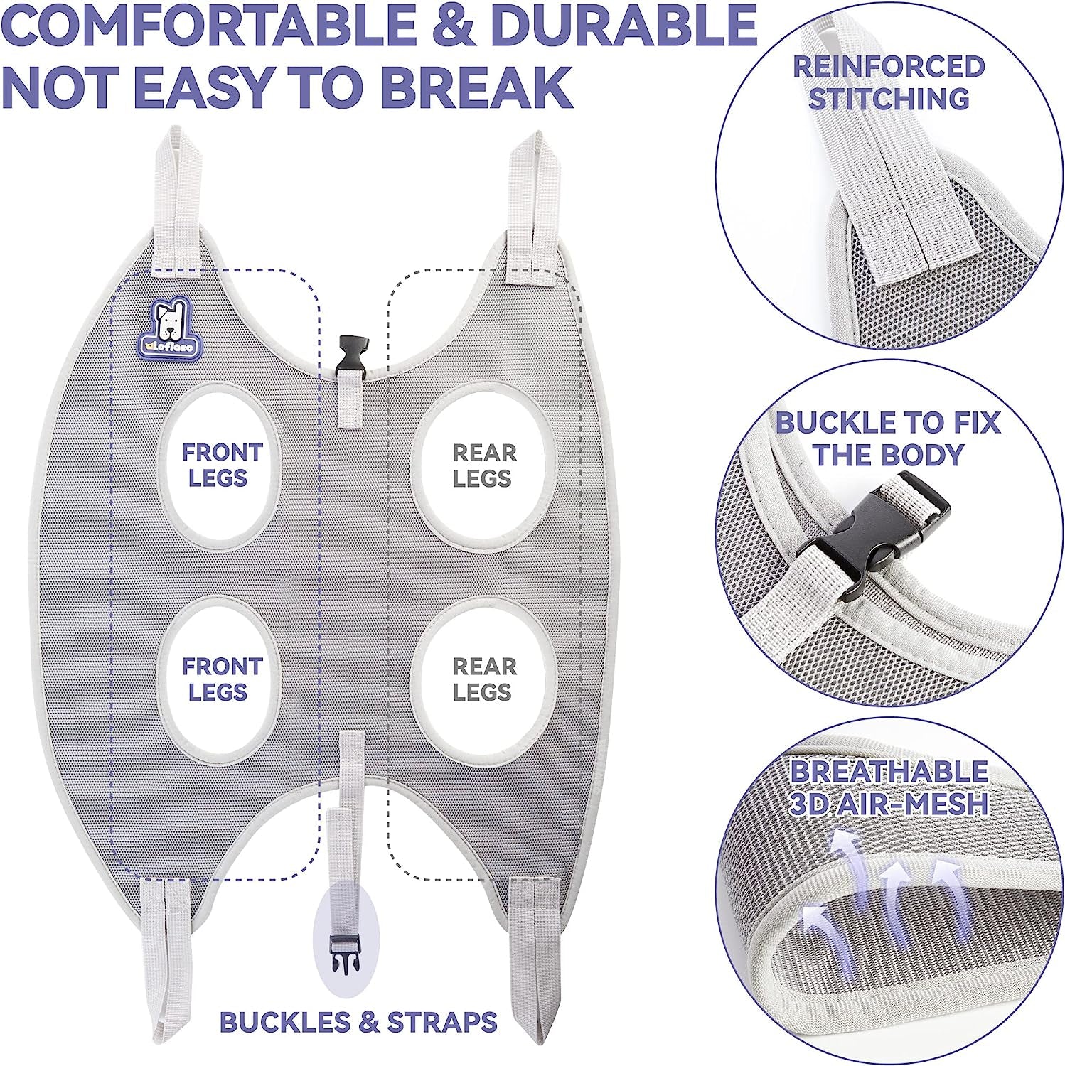 Dog Grooming Hammock Harness for Dogs & Cats with Pet Nail Clipper Trimmer - Cat Hanger Sling for Trimming Clipping Nails- Dog Hammock Restraint Bag for Small Medium Large Pet （ Grey S ）