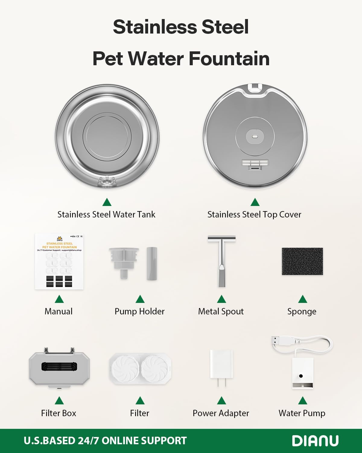 Cat Water Fountain Stainless Steel - 3.2L/108Oz Pet Water Fountain for Cats Indoor - Automatic Pet Watering Dispenser (4 Filter)