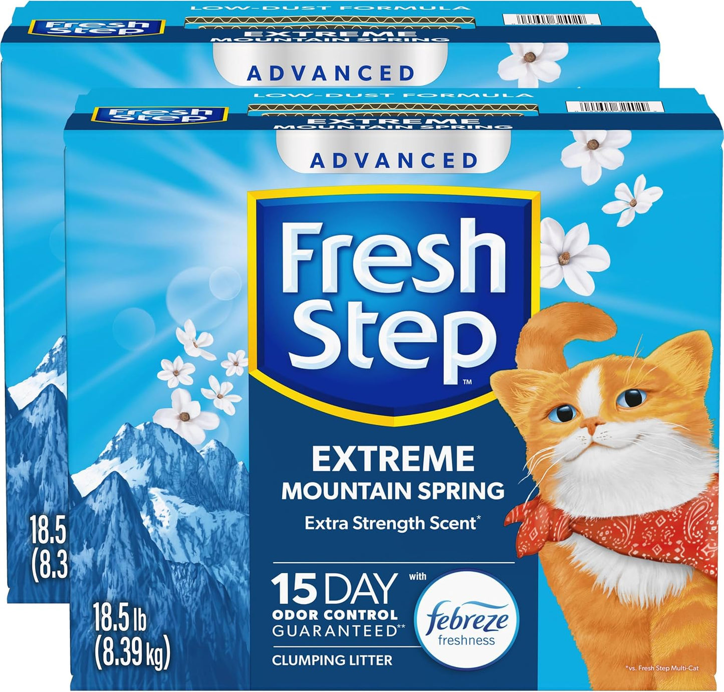 Advanced Extreme Clumping Litter with Febreze Freshness with Mountain Spring Scent, Fights Odor on Contact, 37 Lbs. (2 X 18.5 Lb. Box)