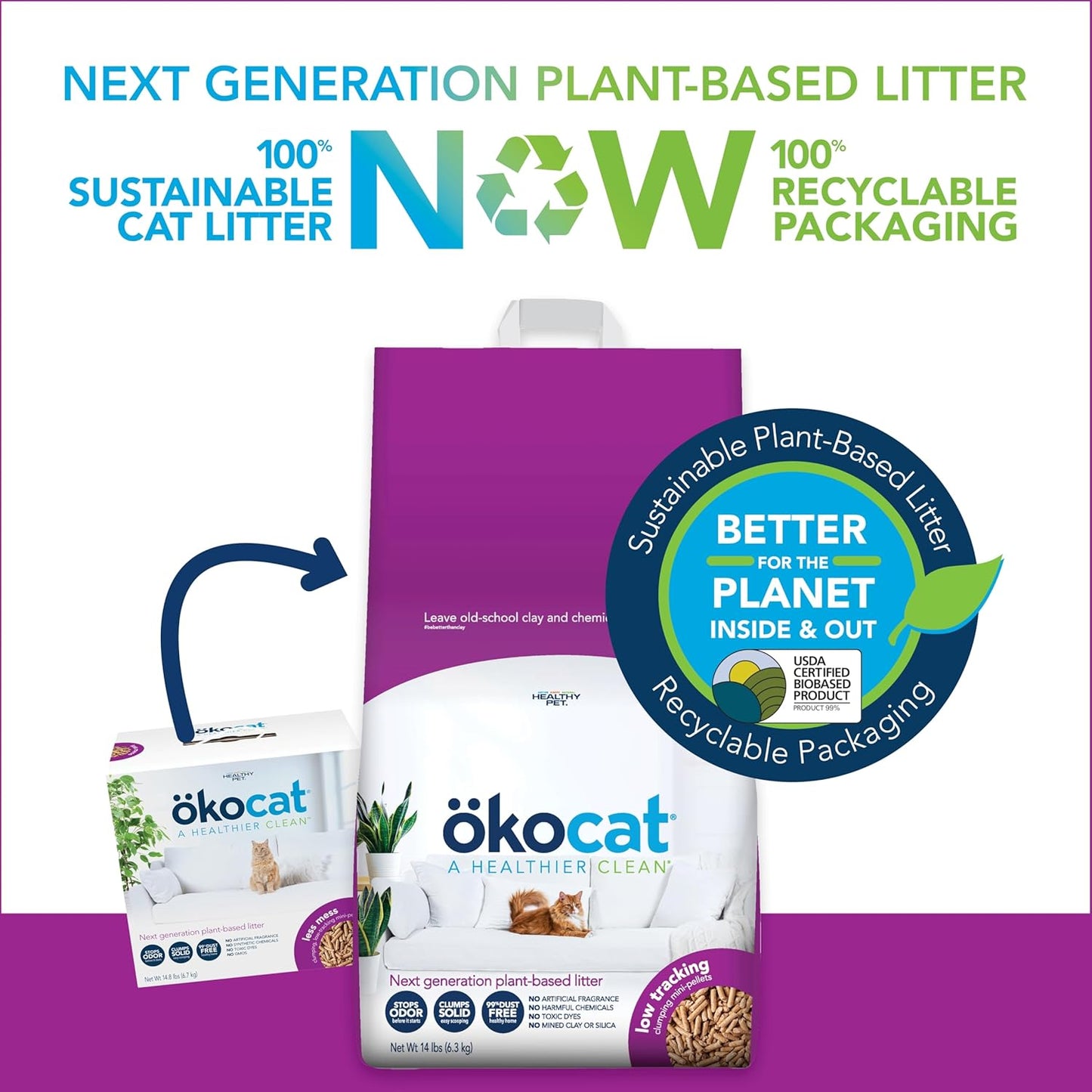 Less Mess Low Tracking Wood Clumping Cat Litter Mini- Pellets, Unscented, 21.5 Pounds - Natural Ingredients, Stops Odor, Clumps Solid, 99% Dust Free, Great for Long-Hair Breeds