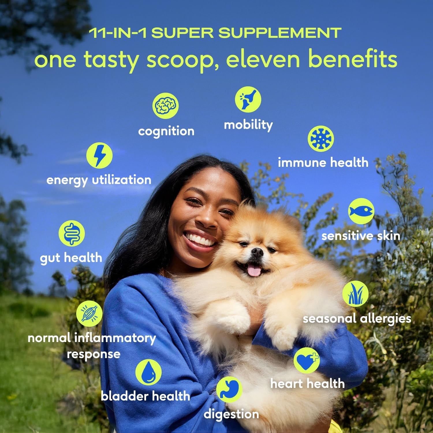 Dog Vitamins & Supplements - 11-In-1 Multivitamin Powder for Dogs Food Topper - Collagen, Glucosamine, Probiotics, Omega & More- Supports Healthy Gut, Mobility & Overall Health -120 Scoops