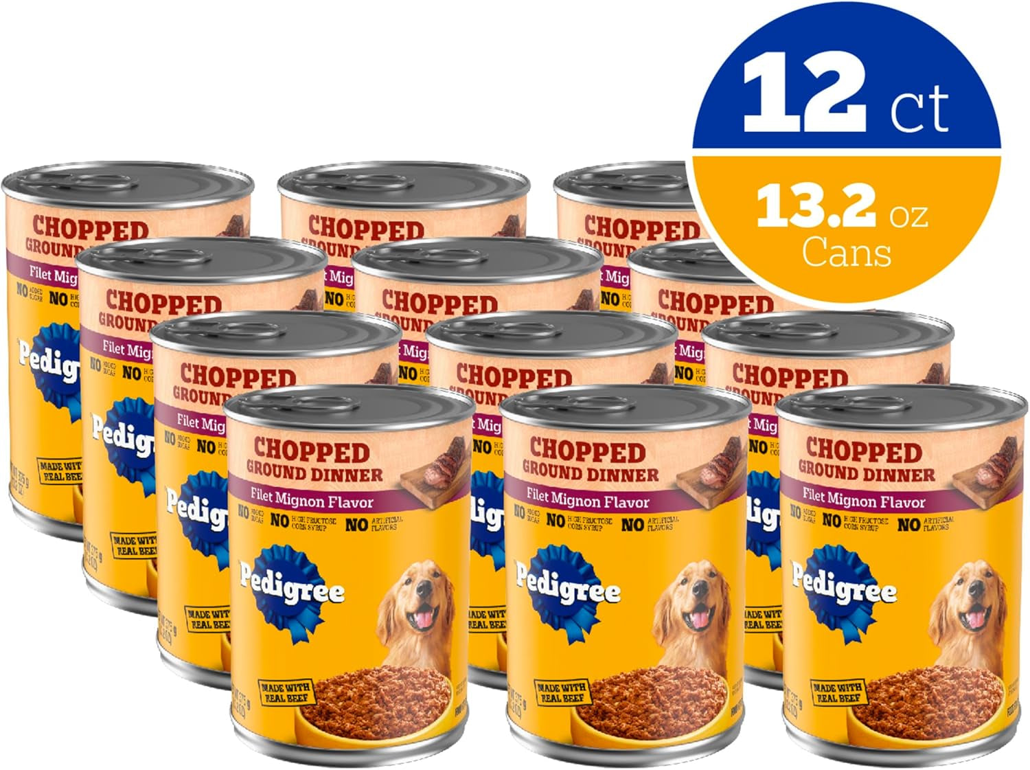 Chopped Ground Dinner Adult Canned Soft Wet Dog Food, Filet Mignon Flavor, 13.2 Oz. Cans (12 Count, Pack of 1)