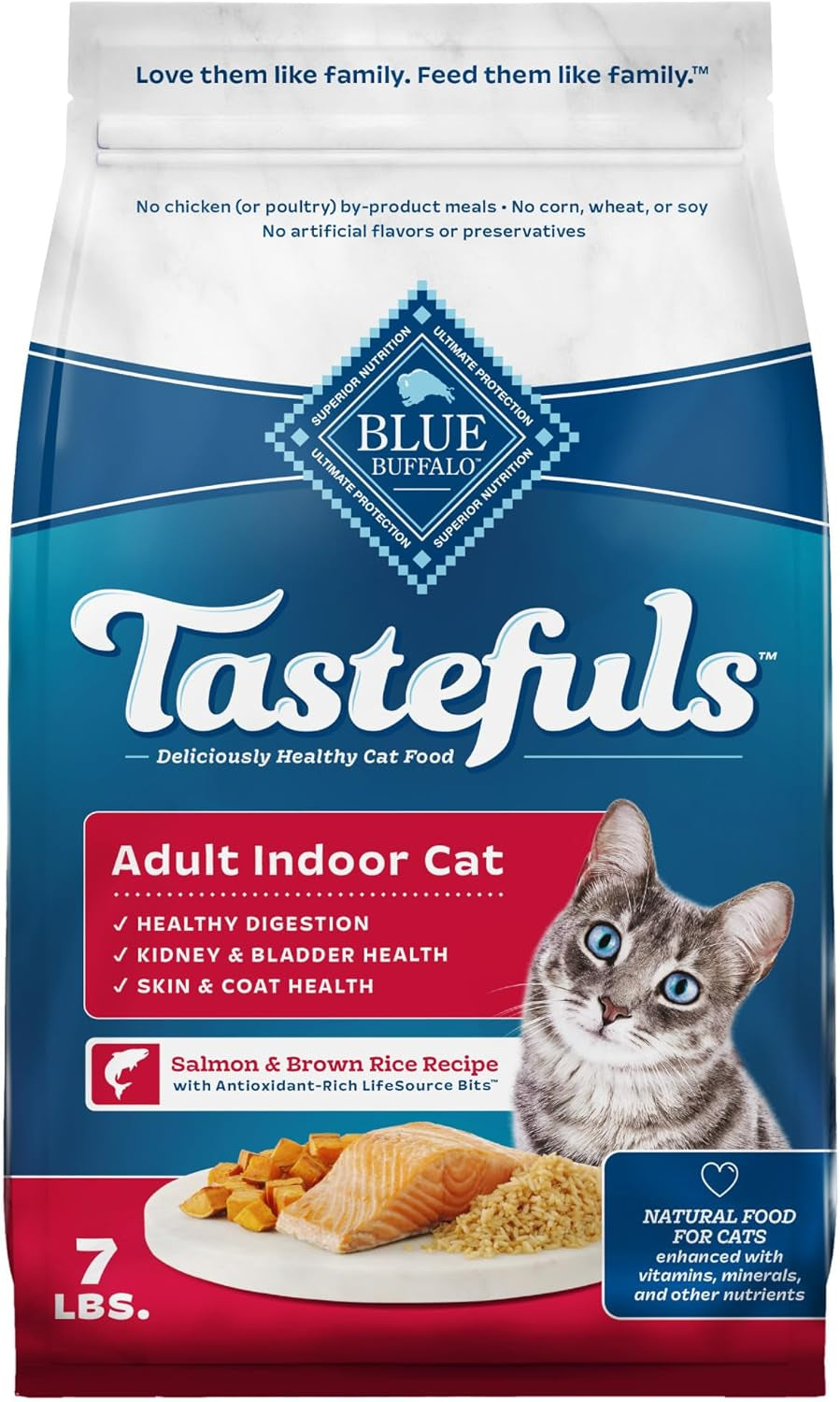 Tastefuls Adult Dry Cat Food Indoor Cat Formula, Made in the USA with Natural Ingredients, Salmon Recipe, 7-Lb. Bag