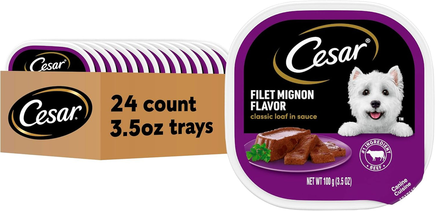 Wet Dog Food Classic Loaf in Sauce Filet Mignon Flavor, 3.5 Oz. Easy Peel Trays (24 Count, Pack of 1)