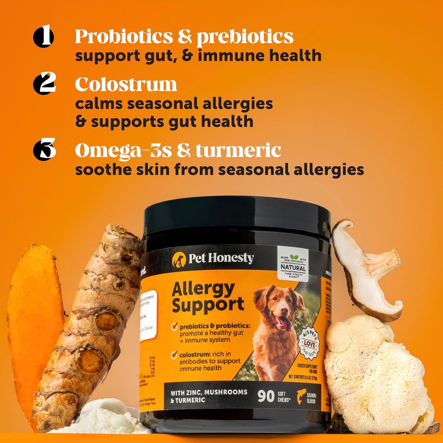 Dog Allergy Support Chews Max Strength, Omega 3 Salmon Fish Oil, Probiotic Supplement for Anti-Itch and Seasonal Allergies