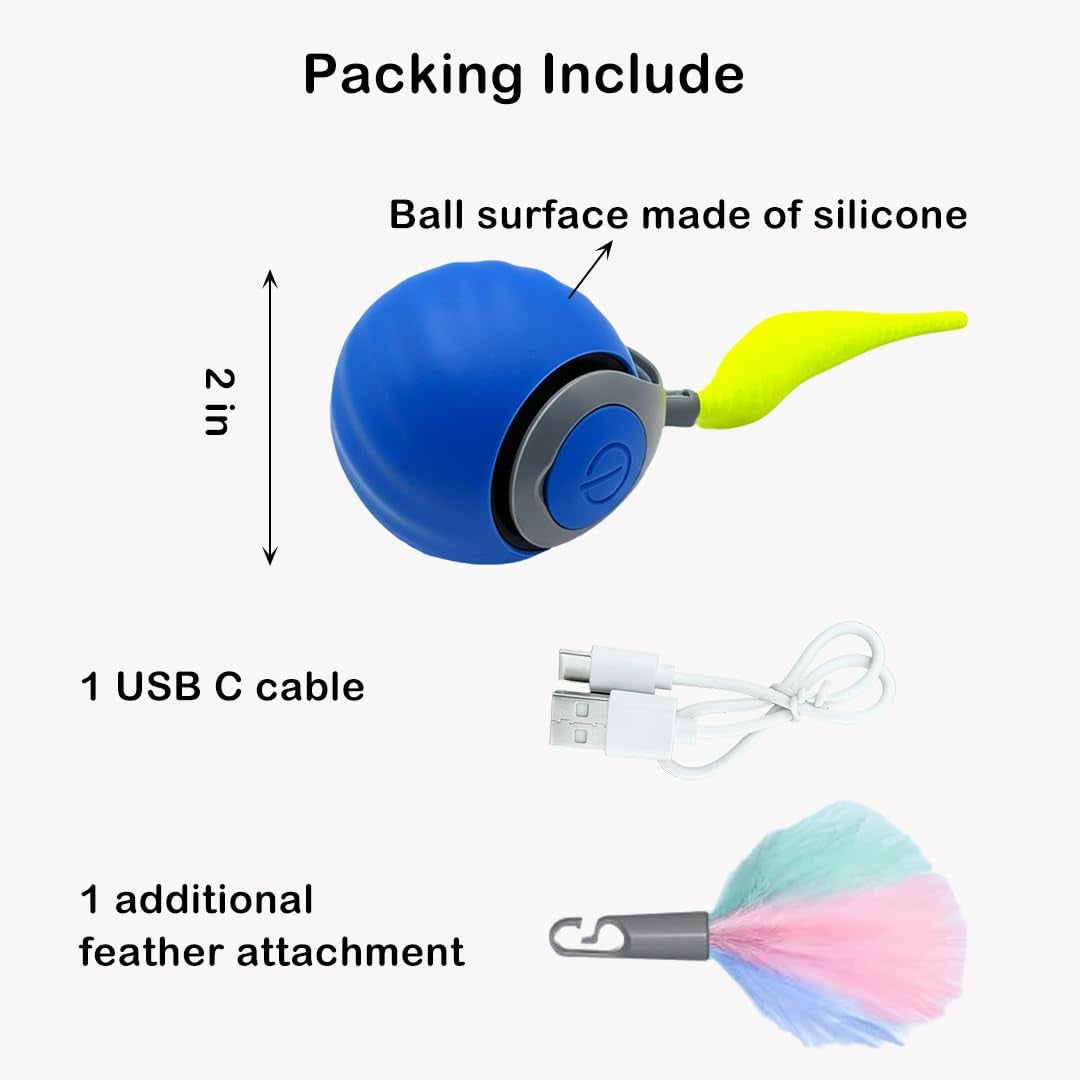 Speedy Ball 2.0 with Tail, Interactive Toys for Bored Indoor Cats Enrichment, Automatic Rolling Ball Kitten Exercise, Turbo Funny Self Play Moving Flying Toy 3.0, Electronic Pet Chase Mouse Games