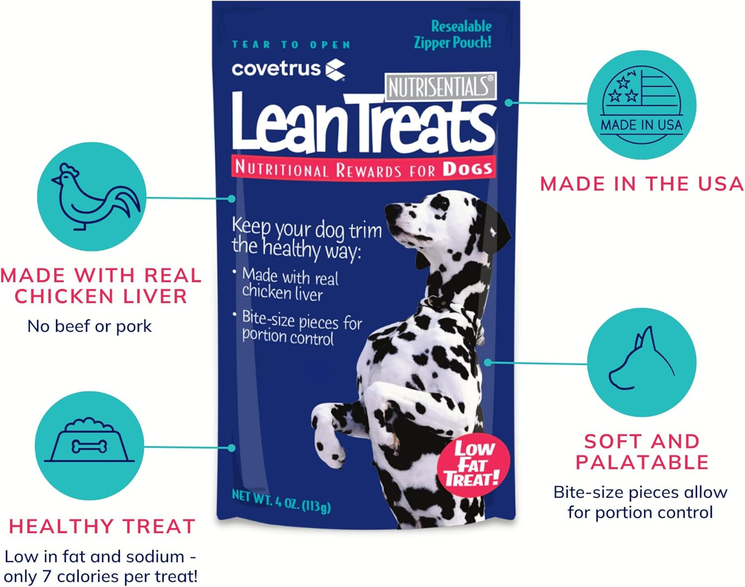 Nutrisential Lean Treats for Dogs - Small, Medium & Large Dogs (K9) - Nutritional Low Fat, Bite-Size - Soft Chicken Flavor - 6 Pack - 4Oz