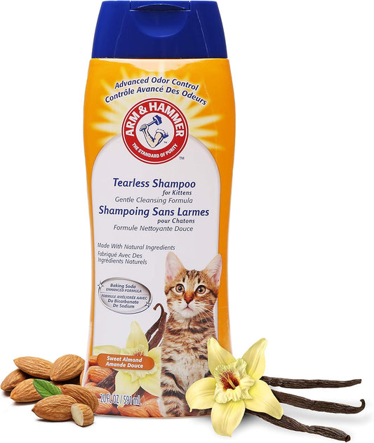 Tearless Kitten Shampoo for Cats Natural Cat Shampoo for Odor Control with Baking Soda, 20 Fl Oz Gentle Cleansing Kitten Shampoo in Sweet Almond Scent (Pack of 1)