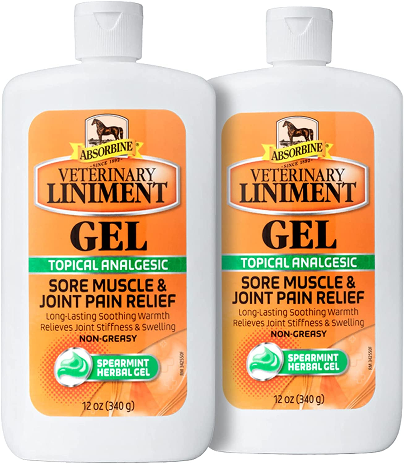 Veterinary Liniment Gel, Topical Menthol Analgesic Rub for Sore Muscle, Joint & Arthritis Pain Relief, 12Oz Bottle 2-Pack