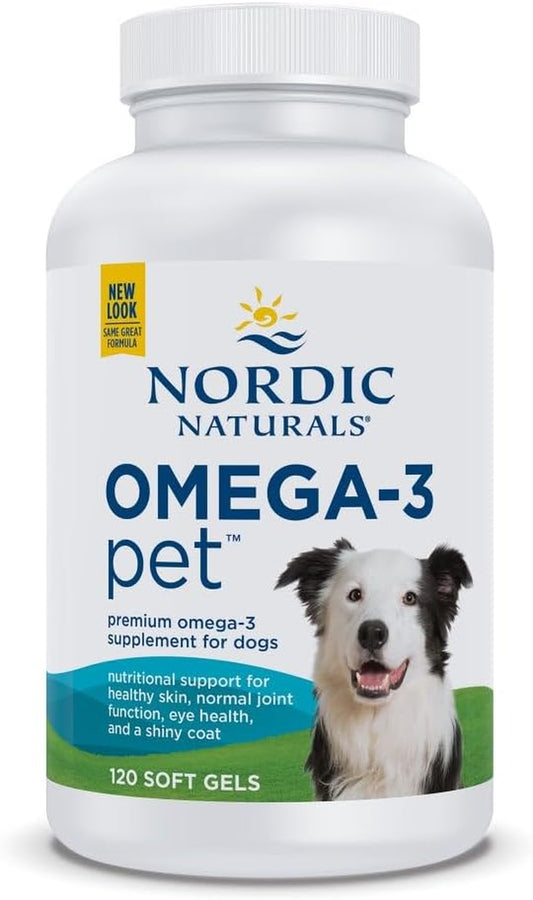 Omega-3 Pet, Unflavored - 120 Soft Gels - 330 Mg Omega-3 per Soft Gel - Fish Oil for Dogs with EPA & DHA - Promotes Heart, Skin, Coat, & Immune Health