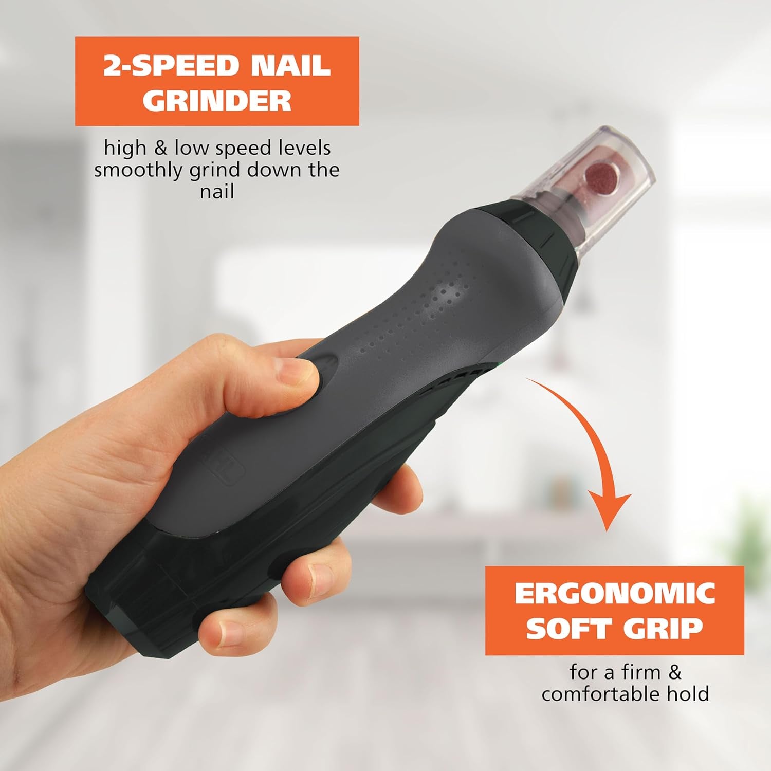 Grind & Smooth 2 Speed Battery Dog Nail Grinder with Concave Rounding Tip and Nail Guard for Increased Safety and Precise Nail Grinding - Model 3026333