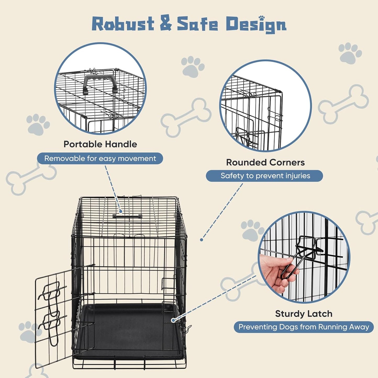 Dog Crate, 30 Inch Medium Single Door Dog Cage with Plastic Leak-Proof Pan Tray, Folding Metal Wire Pet Kennel for Indoor, Outdoor, Travel