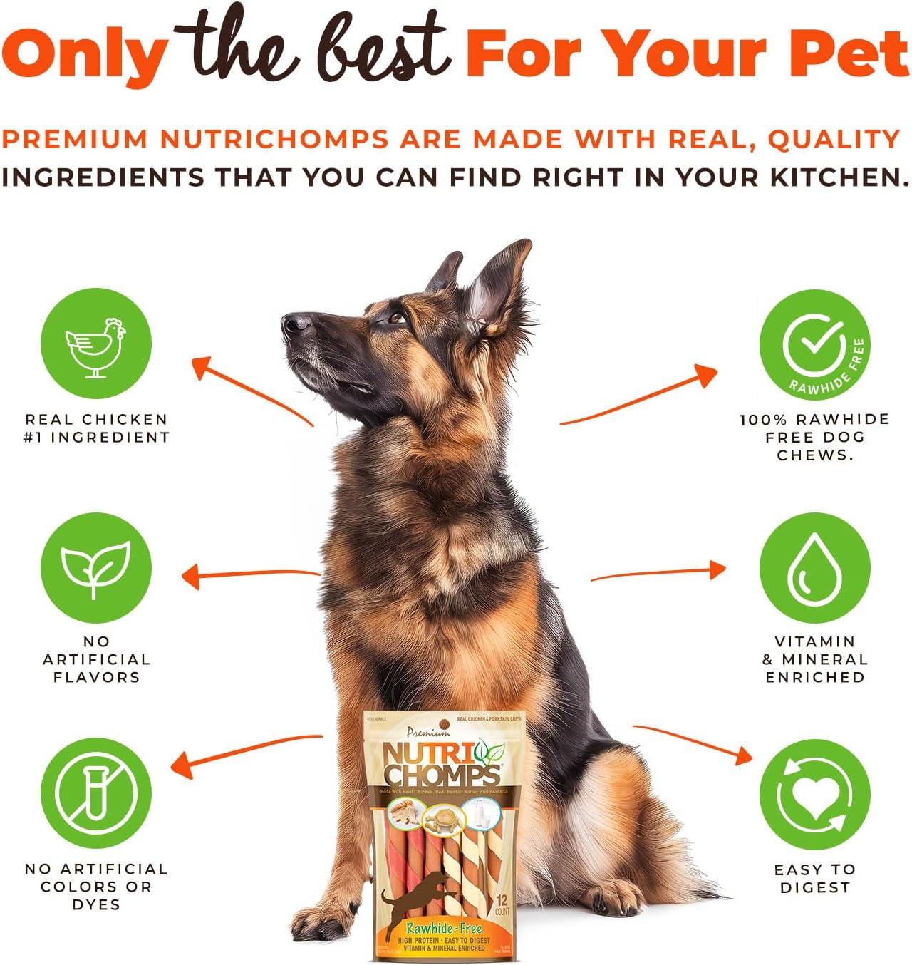 Nutrichomps Dog Chews, 5-Inch Twists, Easy to Digest, Rawhide-Free Dog Treats, 12 Count, Real Chicken, Peanut Butter and Milk Flavors