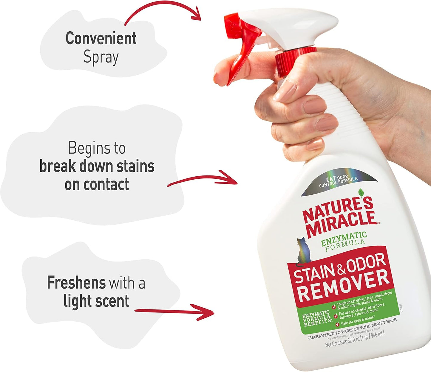 Stain and Odor Remover, Spot Stain and Pet Odor Eliminator, Enzymatic Formula, 32 Ounce Spray