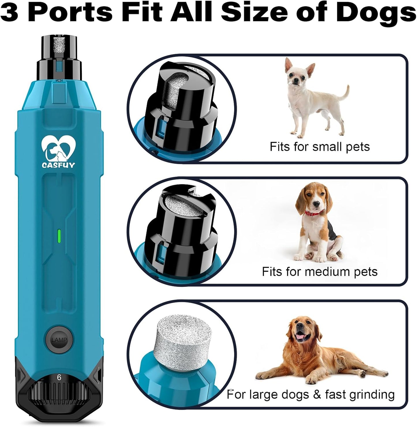 6-Speed Dog Nail Grinder - Newest Enhanced Pet Nail Grinder Super Quiet Rechargeable Electric Dog Nail Trimmer Painless Paws Grooming & Smoothing Tool for Large Medium Small Dogs (Bright Blue)