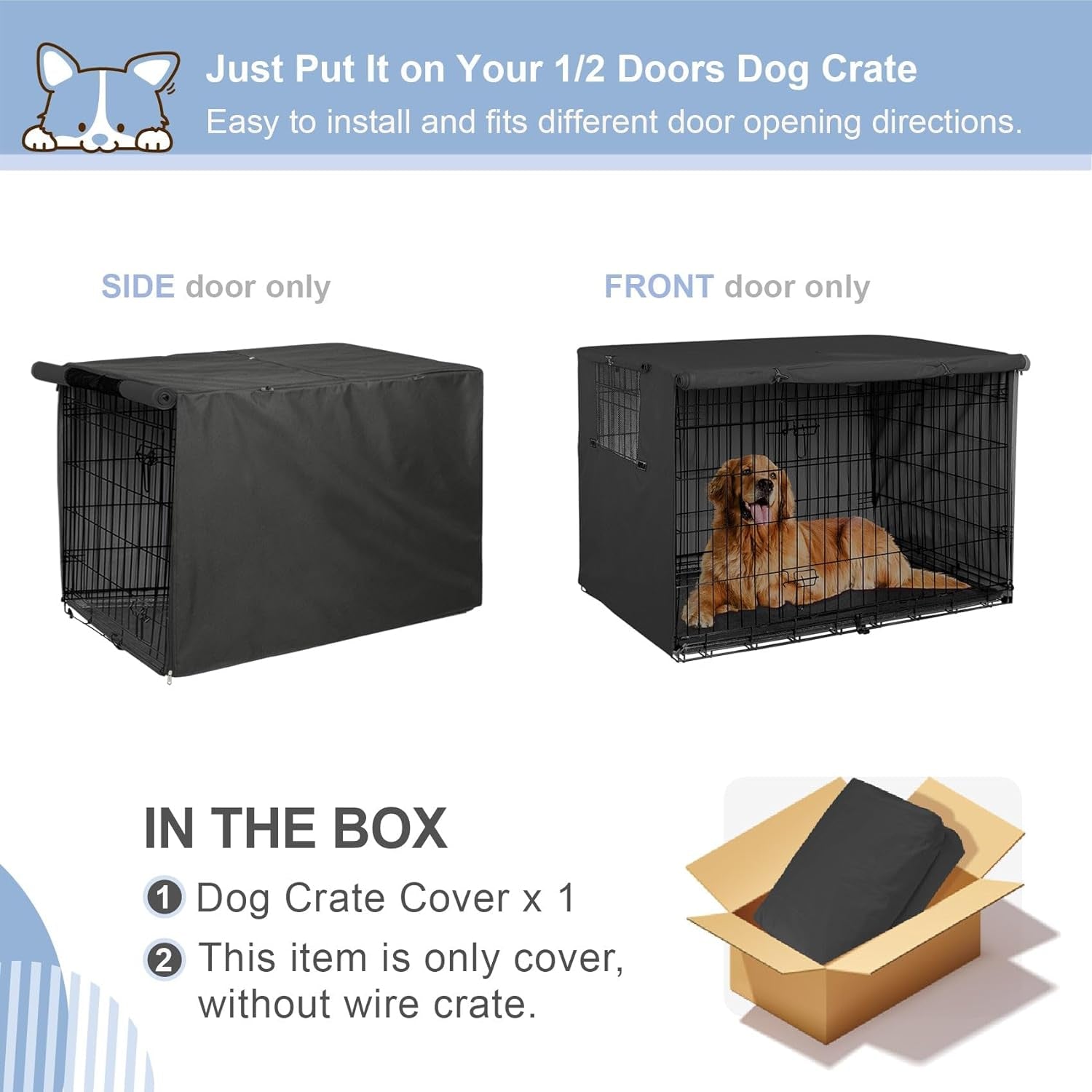 Dog Crate Cover Heavy Duty Polyester Pet Kennel Sunshade Universal Fit for 42 Inches Wire Cage (Black)