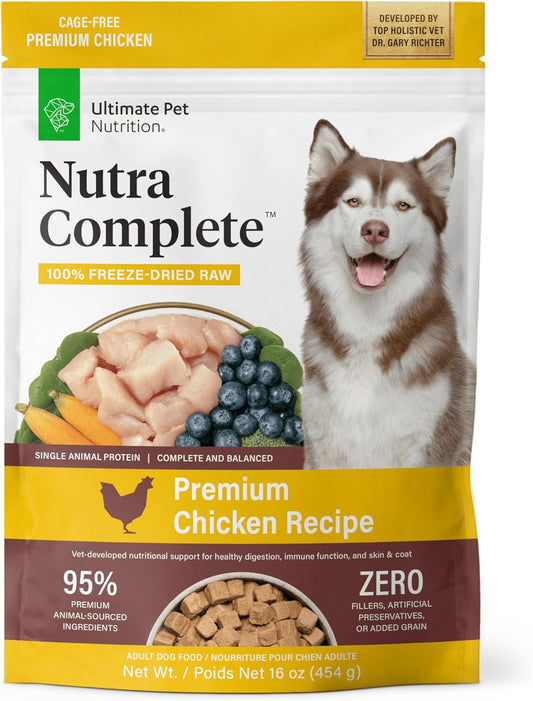 Nutra Complete Freeze Dried Raw Dog Food, Veterinarian Formulated with Antioxidants, Prebiotics & Amino Acids (1 Pound, Chicken)