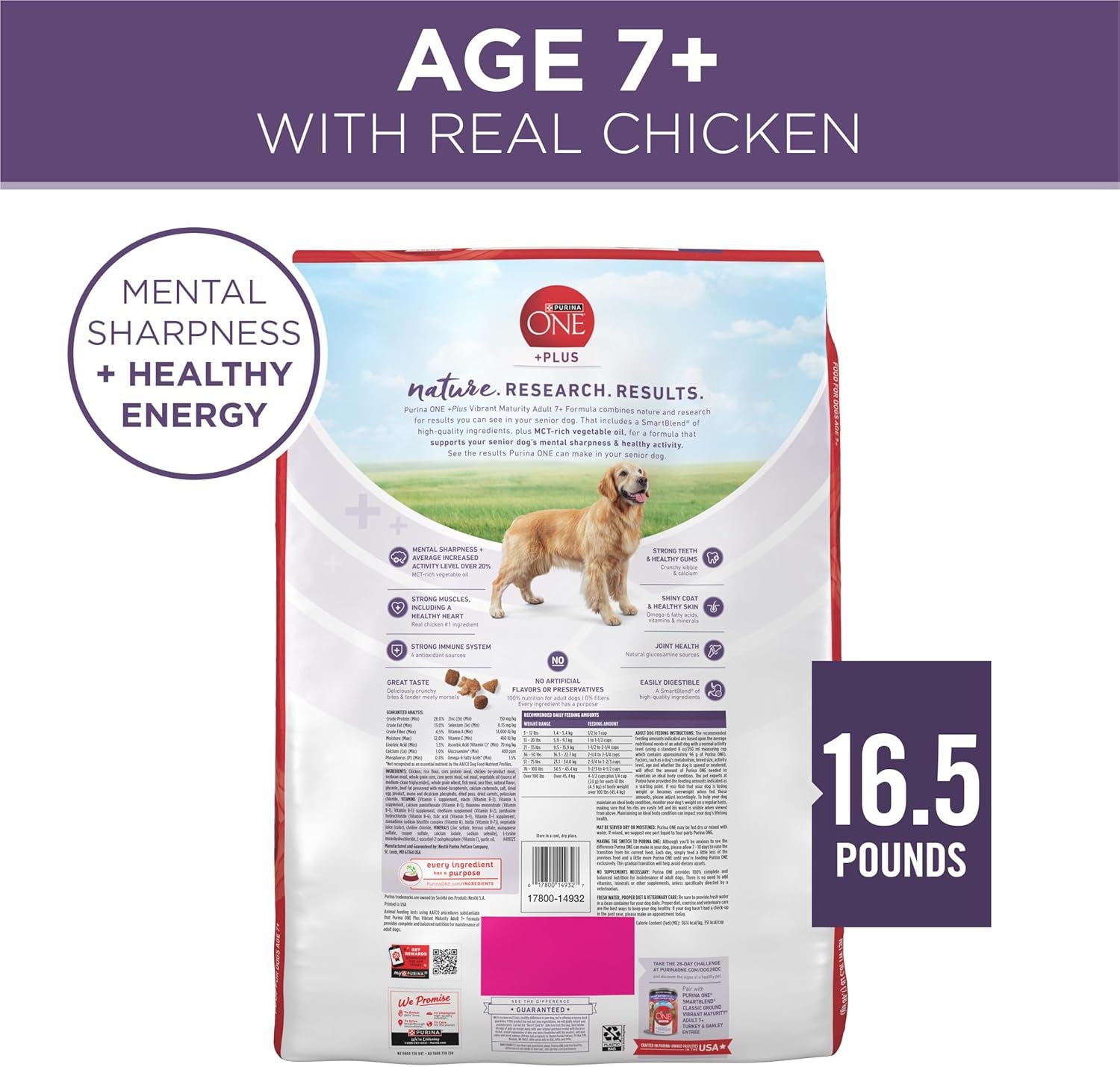 High Protein Dry Senior Dog Food plus Vibrant Maturity Adult 7 plus Formula - 16.5 Lb. Bag