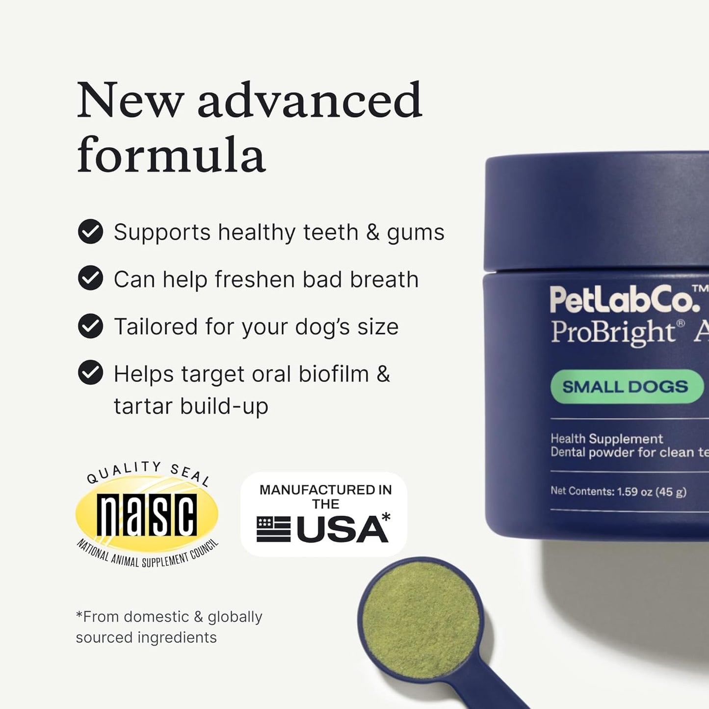 Probright Advanced Dental Powder - Dog Breath Freshener - Teeth Cleaning Made Easy – Targets Tartar & Bad Breath - Packaging May Vary - Formulated for Small Dogs