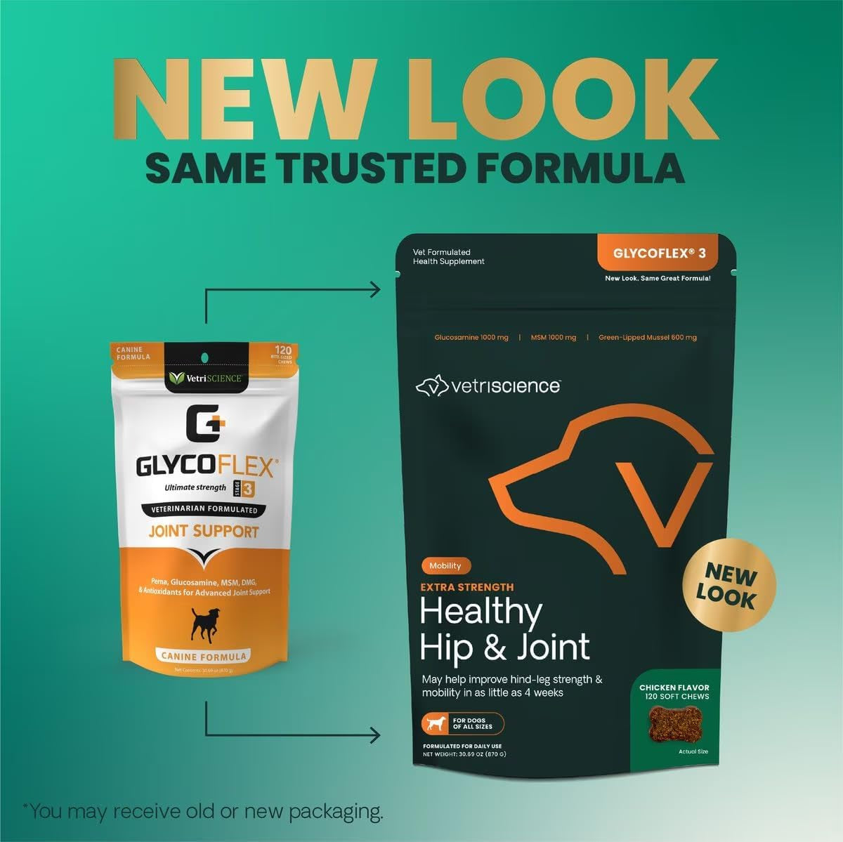 Extra Strength Healthy Hip & Joint Chews, Glycoflex Glucosamine and Green-Lipped Mussel Joint Support Supplement for Dogs, Promote Mobility and Soothe Joint Discomfort, Chicken, 120 Count