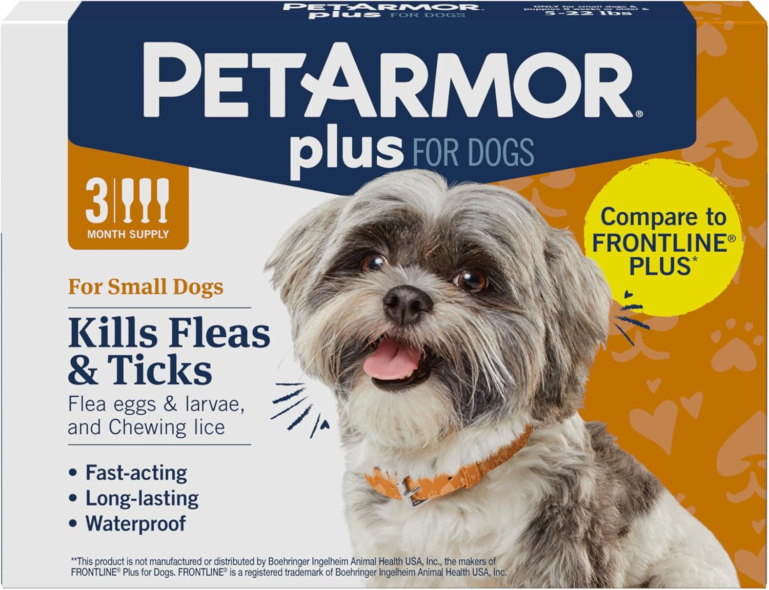 plus Flea and Tick Prevention for Dogs, Dog Flea and Tick Treatment, 3 Doses, Waterproof Topical, Fast Acting, Small Dogs (5-22 Lbs)
